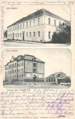 Gruss aus Dahlen Neue Schule Alte Schule Postkarte AK 1926