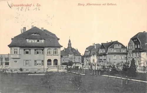 Grossröhrsdorf i. Sa. König Albertstrasse mit Rathaus AK
