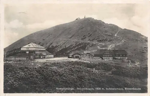 Riesengebirge Schneekoppe Schlesierhaus Riesenbaude Postkarte AK 1928