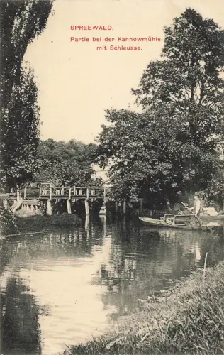 Partie bei der Kannowmühle mit Schleusse Spreewald Brandenburg Postkarte AK