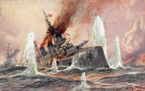 Aus dem Seegefecht in der Nordsee Englischer Kreuzer Willy Stöwer Patriotika AK