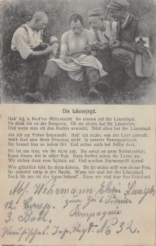 Soldaten bei Läusejagd Patriotika Postkarte AK 1917