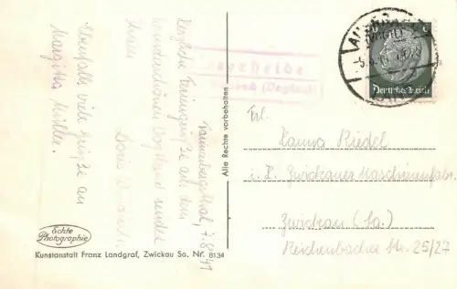 Luftkurort Tannenbergsthal i. Vogtl. Kirche Postkarte AK 1941