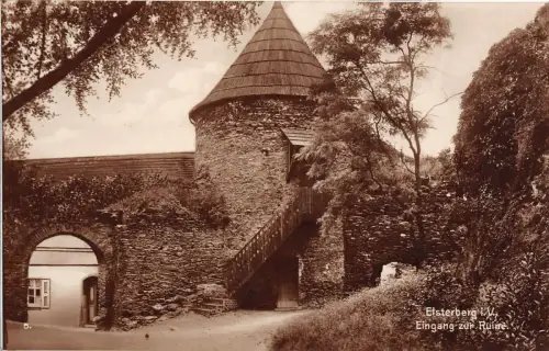 Elsterberg i. V. Eingang zur Ruine Trinks-Postkarte 1928