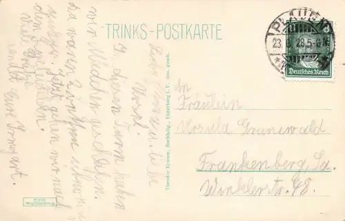Elsterberg i. V. Eingang zur Ruine Trinks-Postkarte 1928