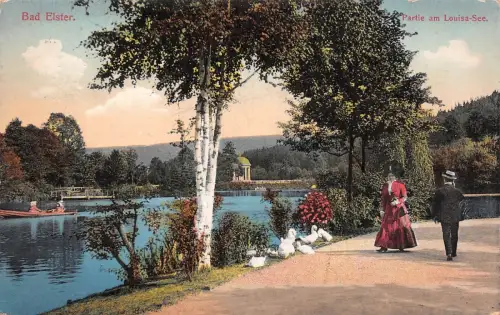 Bad Elster Partie am Louisa-See Postkarte AK 1913