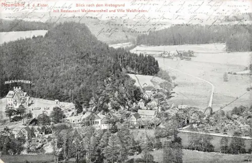 Neumühle a. d. Elster Krebsgrund Rest. Weidmannsheil Villa Waldfrieden AK 1905