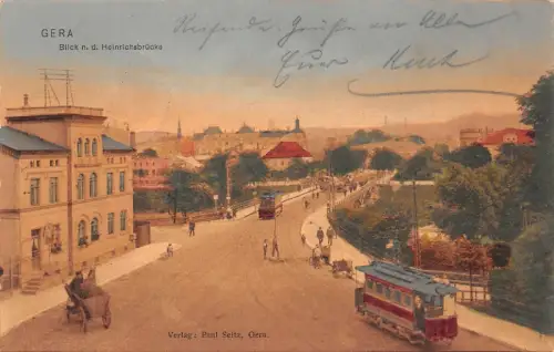 Gera Blick n. d. Heinrichsbrücke Straßenbahn AK 1908