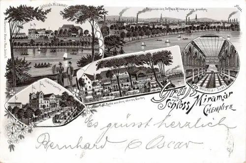 Gruss vom Schloss Miramar Chemnitz Postkarte AK 1895