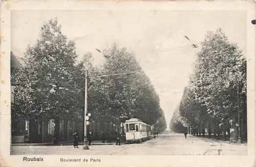 Boulevard de Paris Straßenansicht mit Straßenbahn Roubaix Frankreich AK 1916