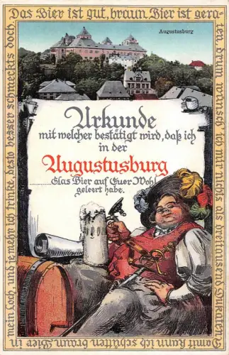 Urkunde Augustusburg Bier zum Wohl Postkarte