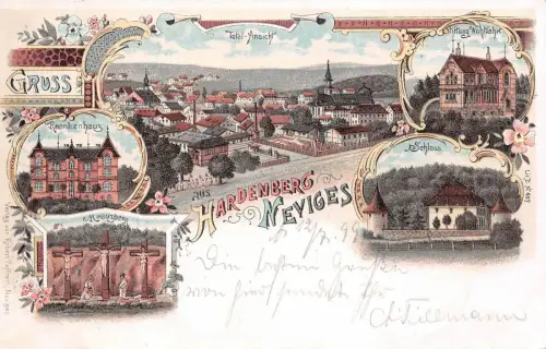 Gruss aus Hardenberg Neviges Stiftung Wohlfahrt Schloss Postkarte AK 1899