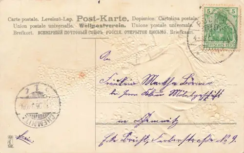 Herzlichen Glückwunsch zum Geburtstage Engelskind Trompete Postkarte AK 1905