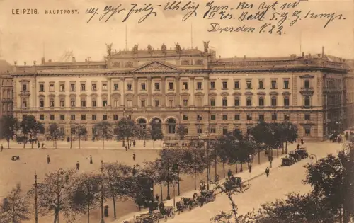 Hauptpost in Leipzig Sachsen Postkarte AK 1918