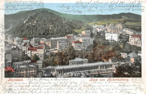 Karlsbad Blick von Hubertusburg Postkarte 1901