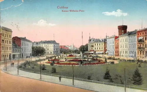 Kaiser-Wilhelm-Platz in Cottbus Brandenburg Postkarte AK 1922