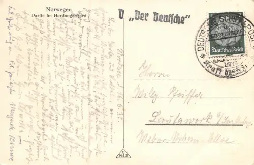 Norwegen Partie im Hardangerfjord Postkarte AK 1937
