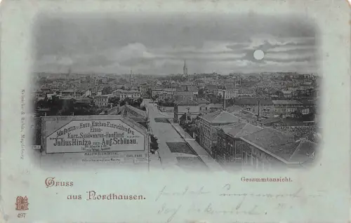 Nordhausen Gesamtansicht Mondschein Postkarte 1898