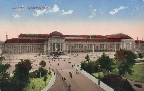 Hauptbahnhof in Leipzig Sachsen Postkarte AK 1921