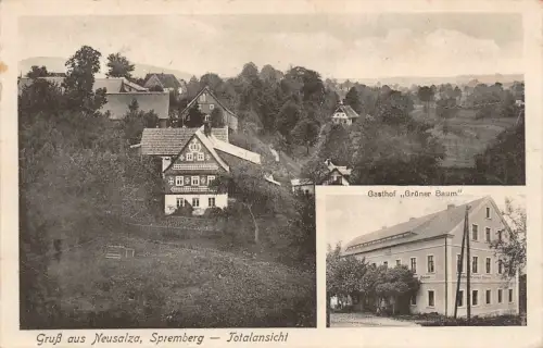 Gruss aus Neusalza bei Spremberg Totalansicht und Gasthof Sachsen AK 1912