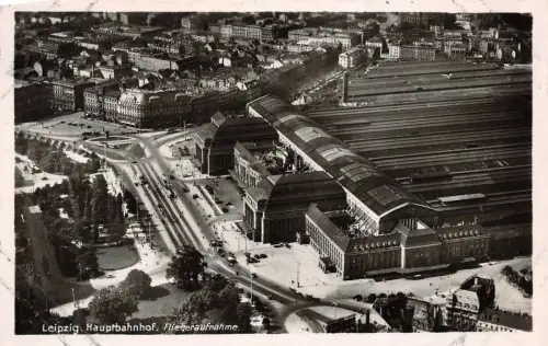 Leipzig Hauptbahnhof Fliegeraufnahme Postkarte AK 1939