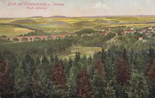 Blick auf Elstertalbrücke und Jocketa Vogtland Sachsen Postkarte AK 1945