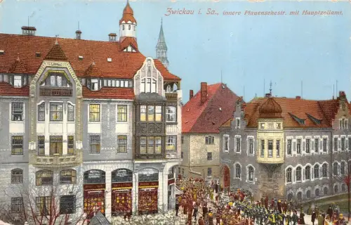 Zwickau i. Sa. innere Plauenschestr. mit Hauptzollamt Postkarte AK 1909
