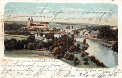 Rochlitz Blick auf das Schloss u. die Petrikirche Postkarte AK 1900