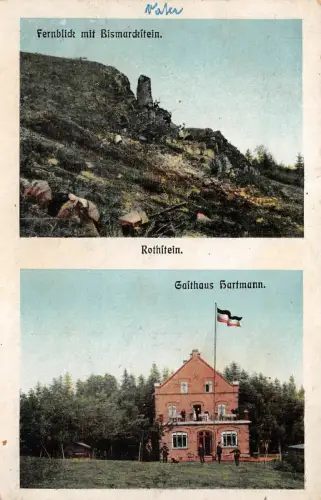 Rothstein Fernblick mit Bismarckstein Gasthaus Hartmann Postkarte AK