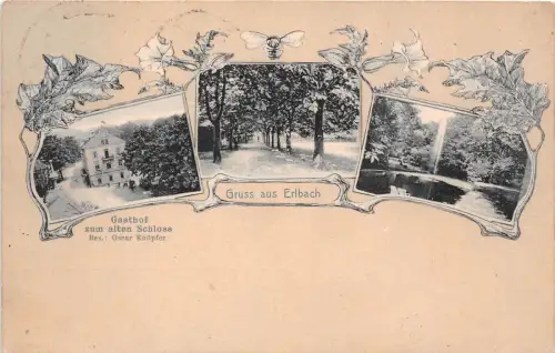 Gruss aus Erlbach Vogtland Gasthaus zum alten Schloss Ppostkarte gel. 1909