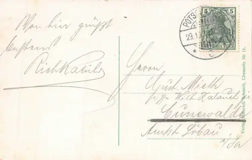 Johannisplatz mit Poststraße und Straßenbahn in Chemnitz Sachsen AK 1913