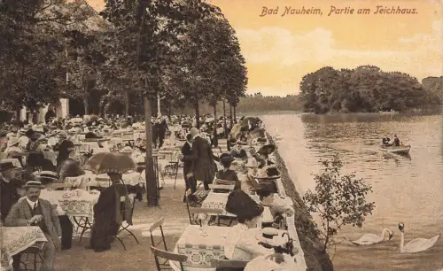 Partie am Teichhaus in Bad Nauheim Hessen Postkarte AK 1921