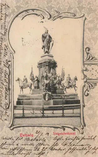 Blick auf Siegesdenkmal in Leipzig Sachsen Postkarte AK 1902