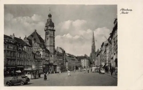 Blick auf den Markt mit Kirche in Altenburg Thüringen Postkarten AK