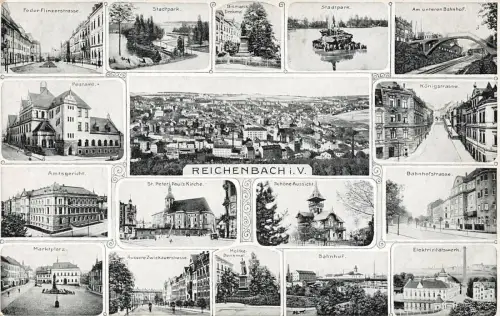 Panoramakarte mit Bahnhof und Postamt Reichenbach Vogtland Sachsen Postkarte AK