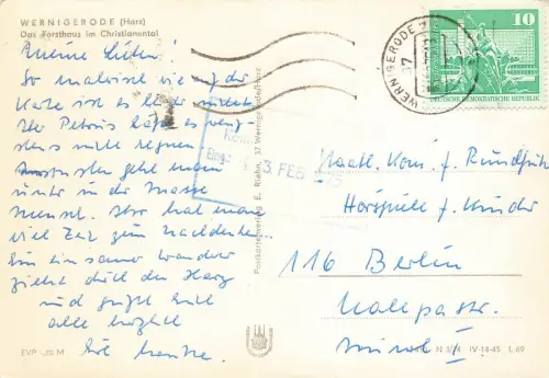 Forsthaus im Chrisitanental Winter Wernigerode Sachsen-Anhalt Postkarte AK 1975
