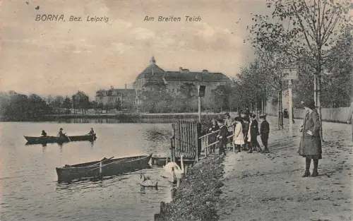 Am Breiten Teich Borna bei Leipzig Sachsen Postkarte AK 1916