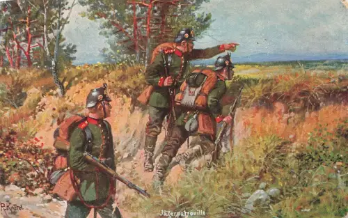 Jägerpatrouille im Felde Postkarte AK 1914