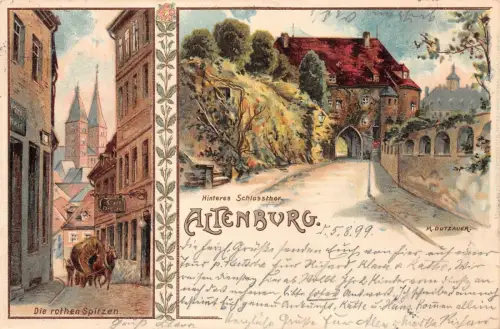 Die Rothen Spitzen und Hinteres Schlosstor Altenburg Sachsen Postkarte AK 1899