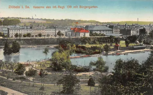 Döbeln i. Sa. Kaserne des Inf.Regt. 139 mit Bürgergarten Feldpost AK 1916