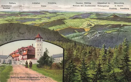 Südwest-Panorama Keilberg-Hotel Erzgebirge Sachsen Postkarte AK 1925