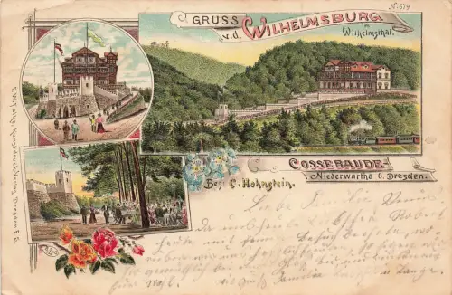 Restauration Wilhelmsburg Cossebaude Niederwartha Sachsen Litho AK 1898