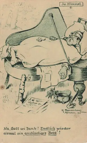 Ein anständiges Bett Soldat Künstler Pommerhanz, K. Patriotika Postkarte AK 1917