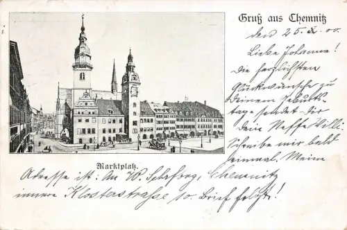 Gruß aus Chemnitz Marktplatz Sachsen Postkarte AK 1900