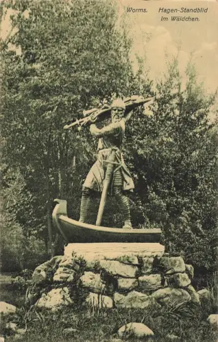 Hagen-Standbild im Wäldchen Worms Rheinland-Pfalz Postkarte AK 1907