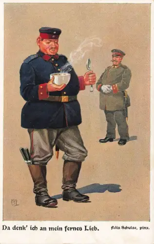 Da denk ich an mein fernes Lieb Soldaten Postkarte AK