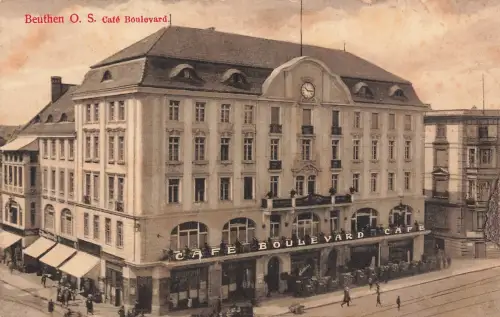 Café Boulevard in Beuthen O. S. Bytom Schlesien Postkarte AK