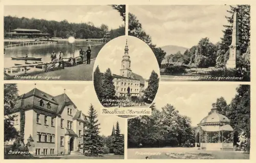 Katholische Kirche und Badeanstalt in Neustadt Prudnik Schlesien Postkarte AK
