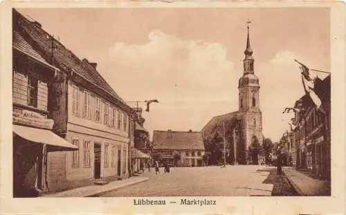 Marktplatz mit Kirche in Lübbenau Brandenburg Postkarte AK