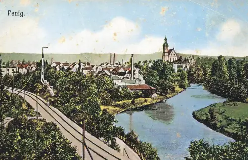 Blick auf Stadt und Kirche in Penig Sachsen Postkarte AK 1911